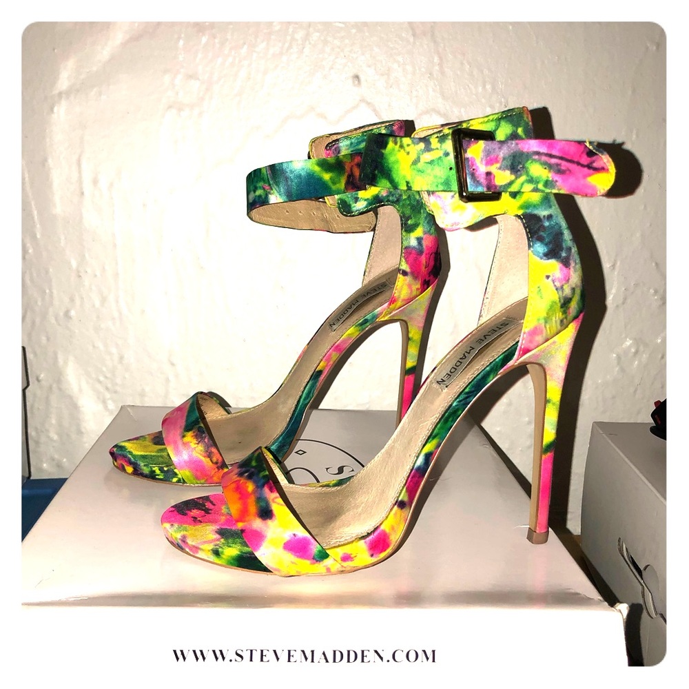 Multi color strappy heels